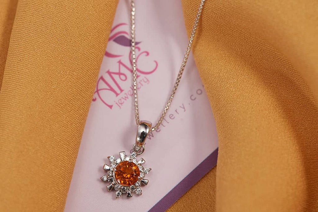 Mặt dây chuyền Đá quý tự nhiên Citrine Pendant Necklace in Sterling Silver by AME Jewellery