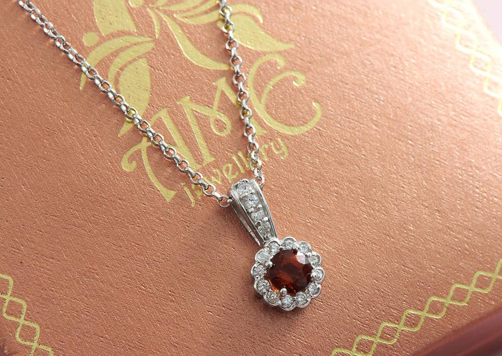 Mặt dây Đá quý tự nhiên Citrine Halo Pendant in Sterling Silver by AME Jewellery