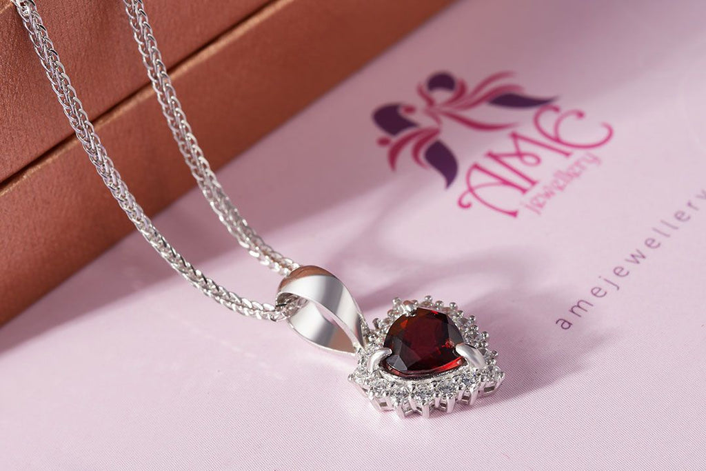 Mặt dây chuyền Đá quý tự nhiên Garnet Pendant Necklace in Sterling Silver by AME Jewellery