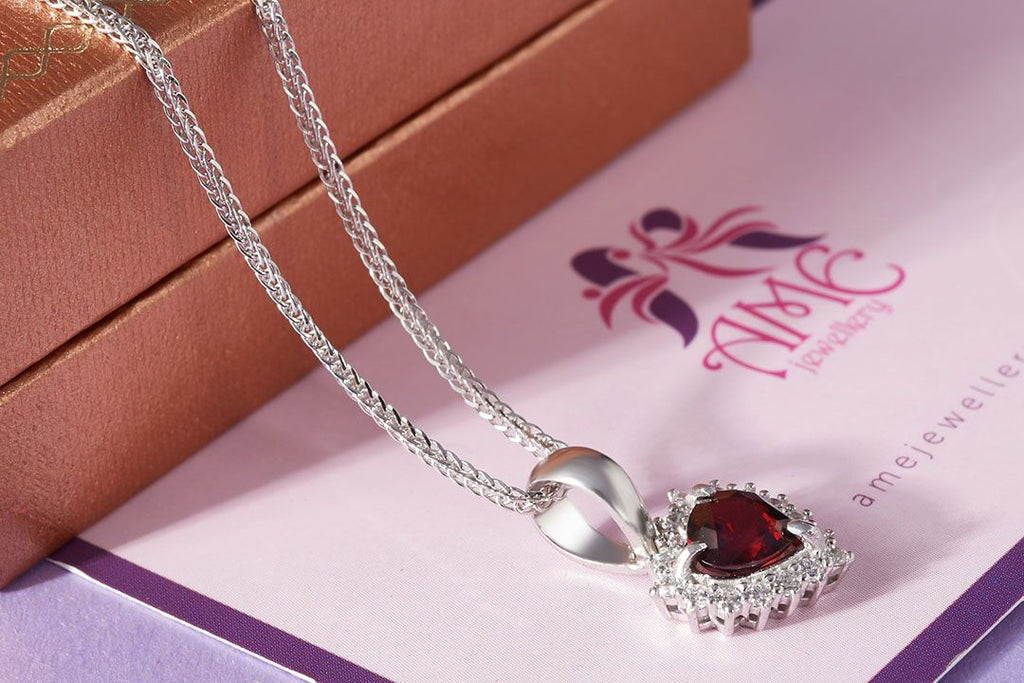 Mặt dây chuyền Đá quý tự nhiên Garnet Pendant Necklace in Sterling Silver by AME Jewellery