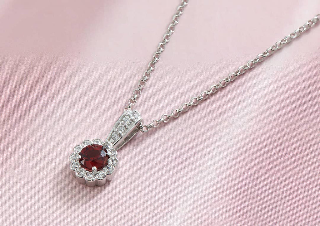 Mặt dây chuyền Đá quý tự nhiên Red Garnet Halo Pendant in Sterling Silver by AME Jewellery