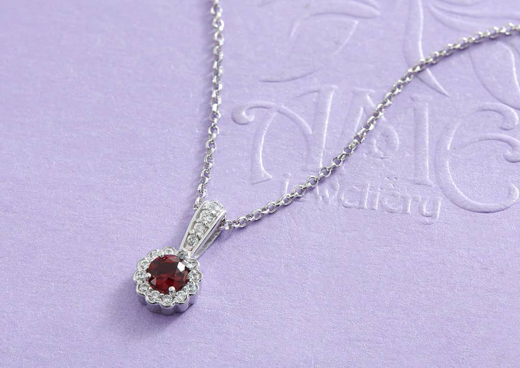 Mặt dây chuyền Đá quý tự nhiên Red Garnet Halo Pendant in Sterling Silver by AME Jewellery