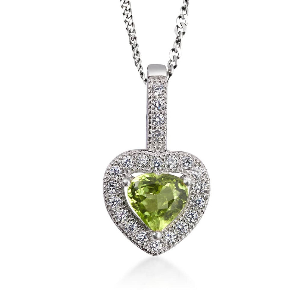 Mặt dây Đá quý thiên nhiên Heart-cut Peridot Pendant Necklace in Sterling Silver by AME Jewellery