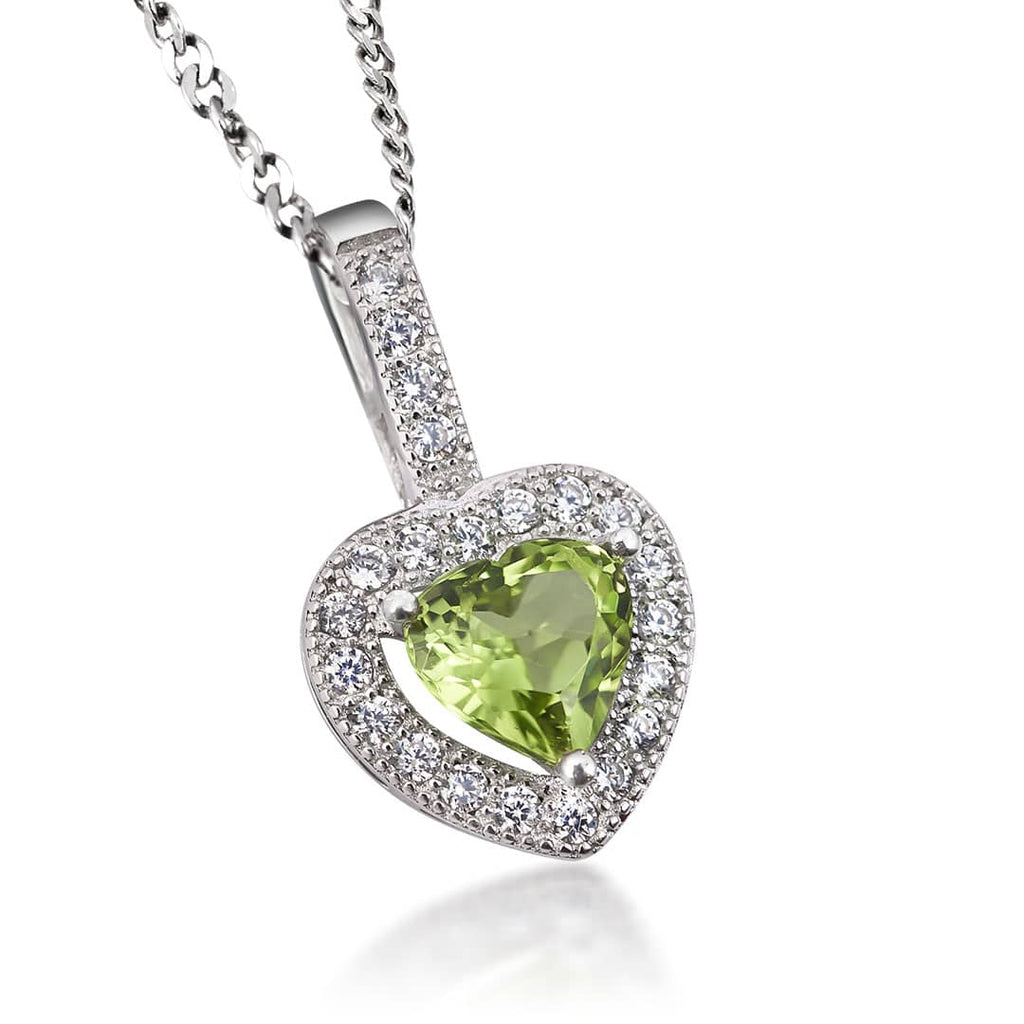 Mặt dây Đá quý thiên nhiên Heart-cut Peridot Pendant Necklace in Sterling Silver by AME Jewellery