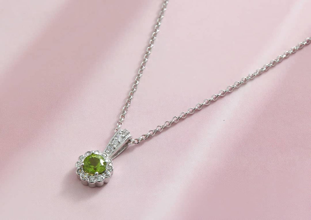 Mặt dây chuyền Đá quý tự nhiên Peridot Halo Pendant Necklace in Sterling Silver by AME Jewellery