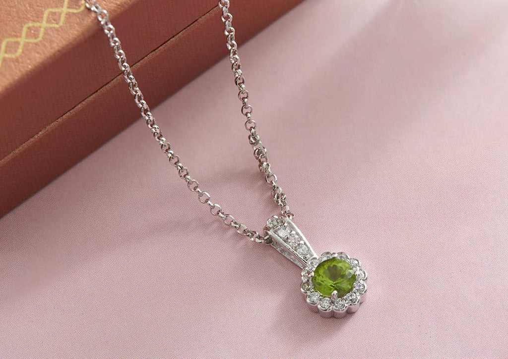 Mặt dây chuyền Đá quý tự nhiên Peridot Halo Pendant Necklace in Sterling Silver by AME Jewellery