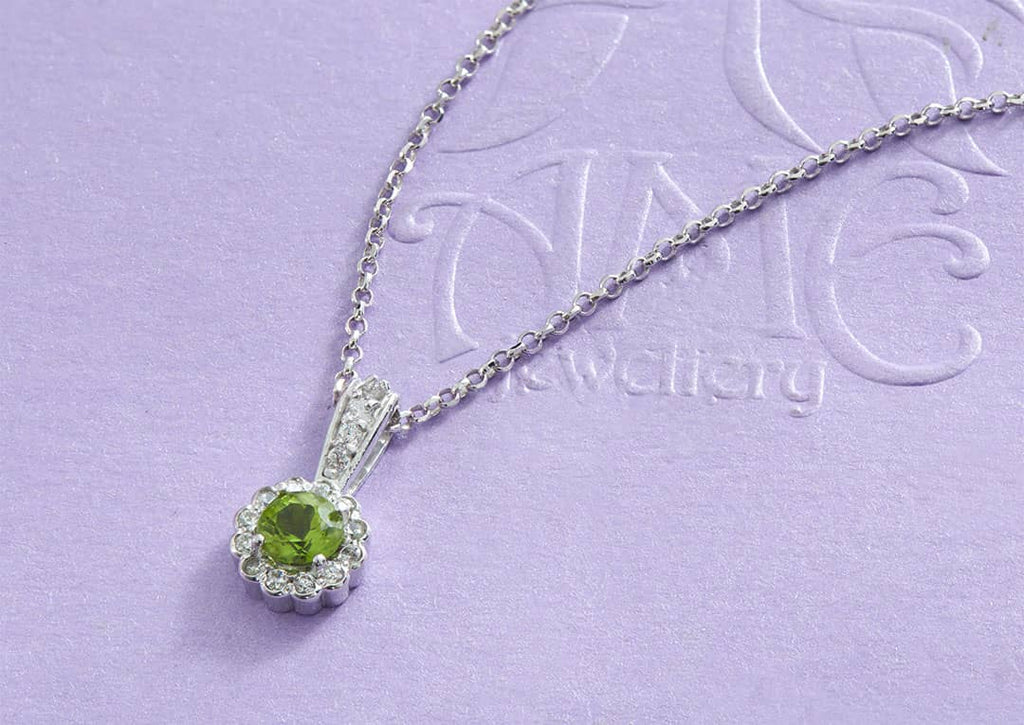 Mặt dây chuyền Đá quý tự nhiên Peridot Halo Pendant Necklace in Sterling Silver by AME Jewellery