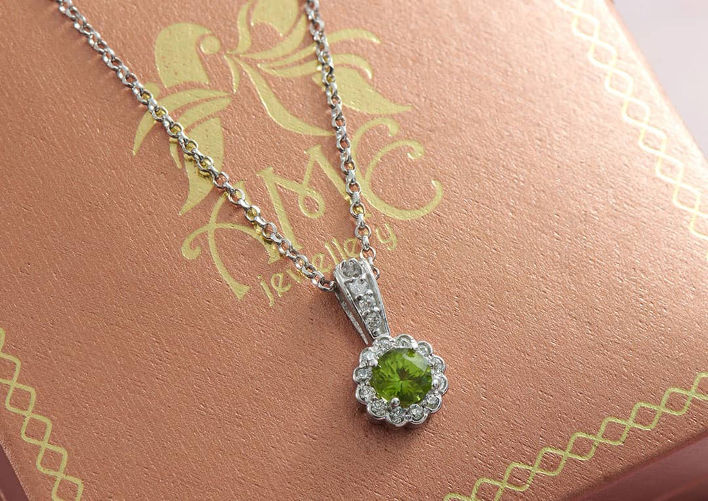 Mặt dây chuyền Đá quý tự nhiên Peridot Halo Pendant Necklace in Sterling Silver by AME Jewellery