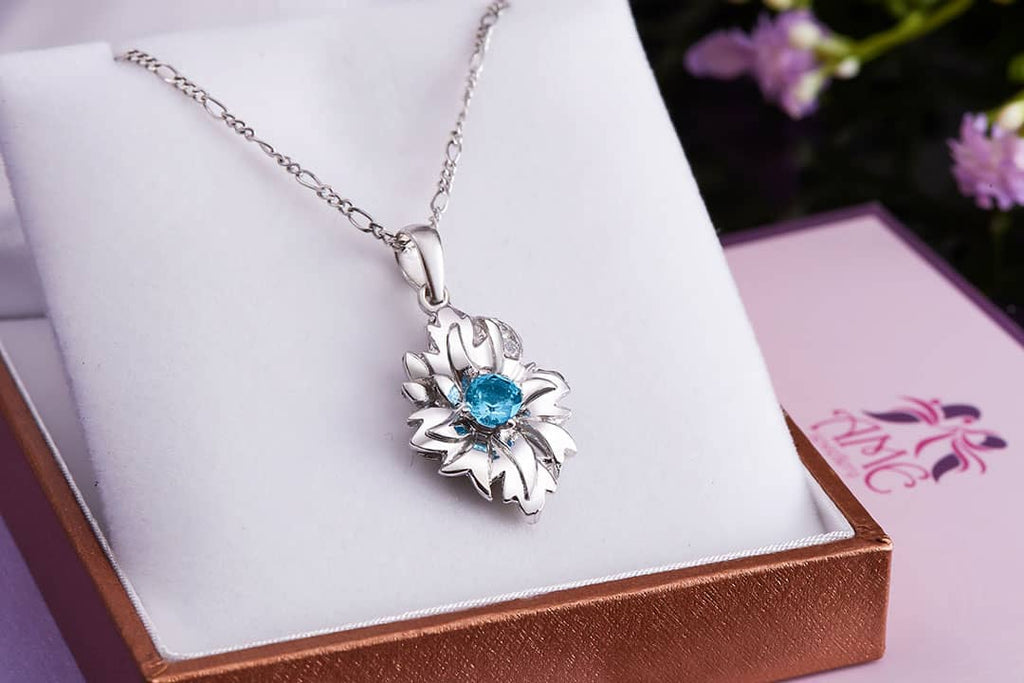 Mặt dây chuyền Đá quý tự nhiên Blue Topaz Pendant Necklace in Sterling Silver by AME Jewellery