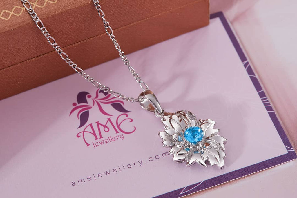 Mặt dây chuyền Đá quý tự nhiên Blue Topaz Pendant Necklace in Sterling Silver by AME Jewellery