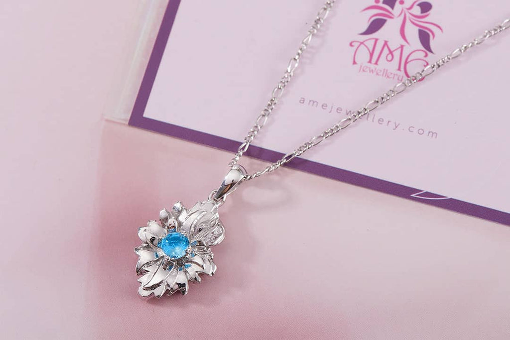 Mặt dây chuyền Đá quý tự nhiên Blue Topaz Pendant Necklace in Sterling Silver by AME Jewellery