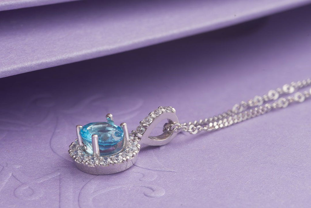 Mặt dây chuyền Đá quý tự nhiên Blue Topaz Pendant Necklace in Sterling Silver by AME Jewellery