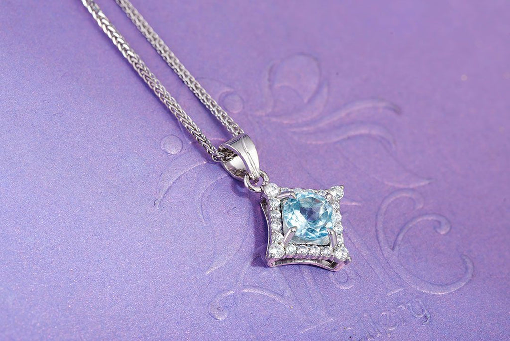 Mặt dây chuyền Đá quý tự nhiên Swiss Blue Topaz Pendant Necklace in Steling Silver by AME Jewellery