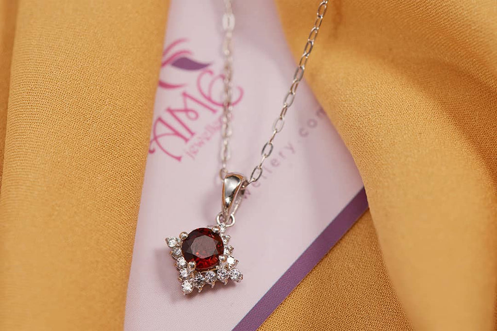 Mặt dây Đá quý thiên nhiên Red Garnet Pendant in Sterling Silver by AME Jewellery