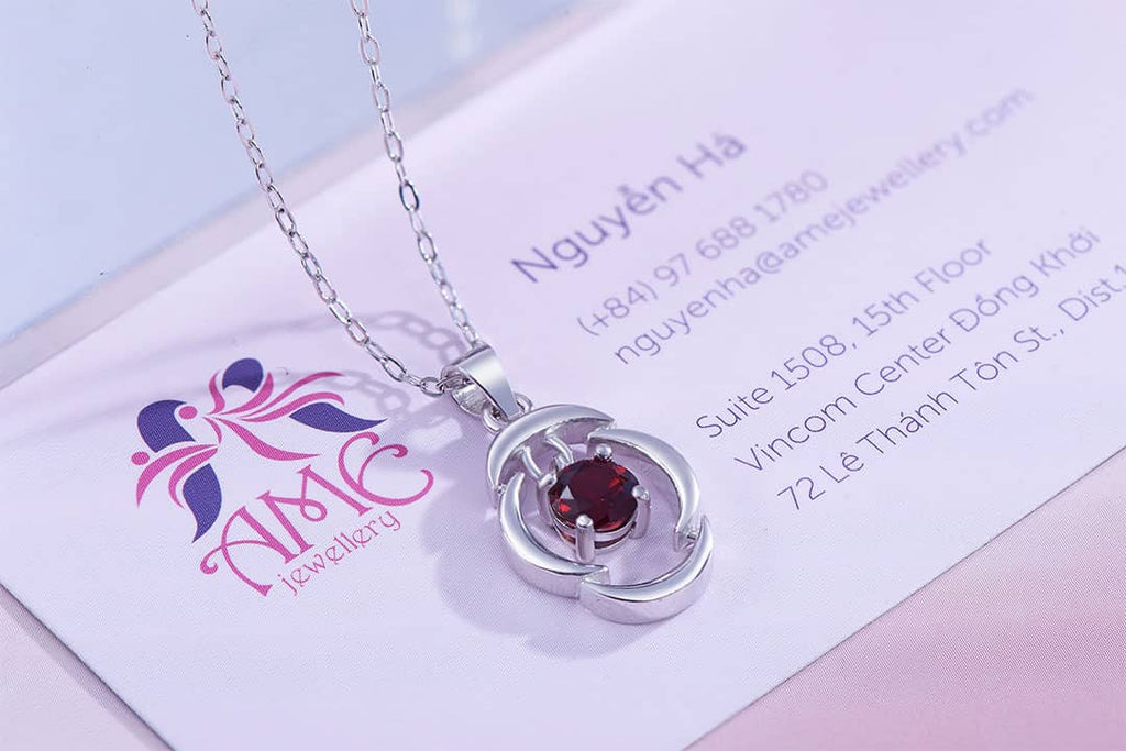 Mặt dây Đá quý thiên nhiên Red Garnet Pendant in Sterling Silver by AME Jewellery