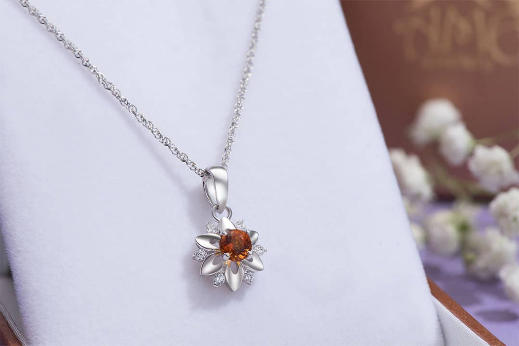 Mặt dây Đá quý tự nhiên Citrine Flower Pendant Necklace in Sterling Silver by AME Jewellery