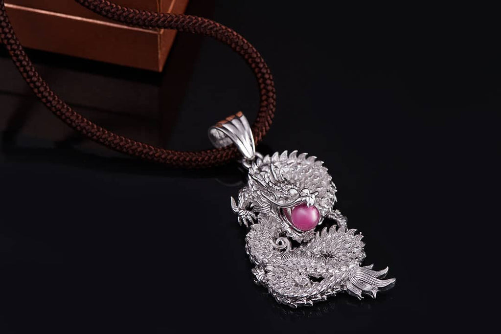 Mặt dây nam Rồng Đá quý thiên nhiên Ruby Men's Pendant  | AME Jewellery