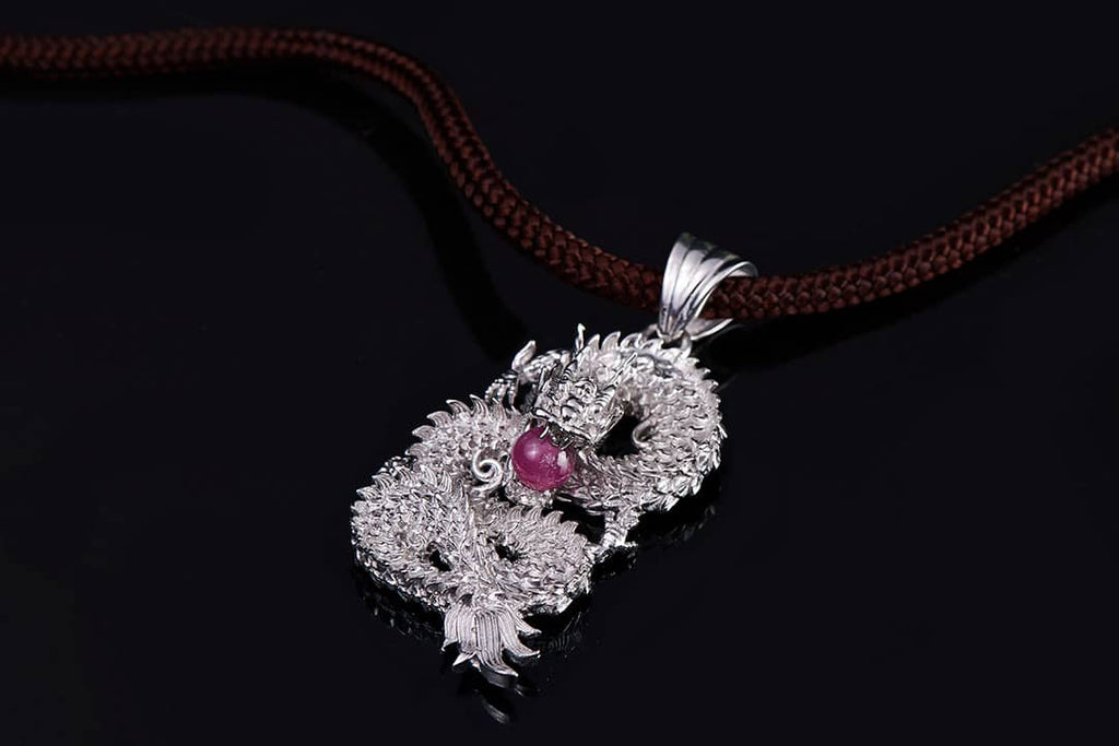 Mặt dây nam Rồng Đá quý thiên nhiên Ruby Men's Pendant  | AME Jewellery