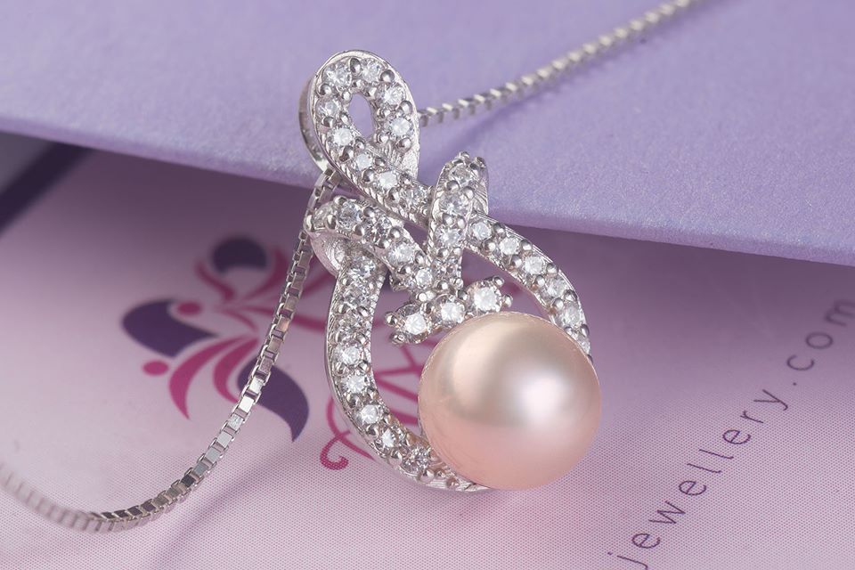 Mặt dây chuyền Ngọc trai màu hồng Pink Freshwater Pearl Pendant Necklace by AME Jewellery