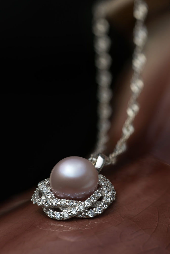 Mặt dây chuyền Ngọc trai Nước ngọt màu lavender cao cấp - AME Jewellery