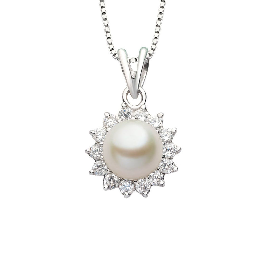 Mặt dây chuyền Ngọc trai trắng White Freshwater Pearl Sunflower Pendant Necklace by AME Jewellery