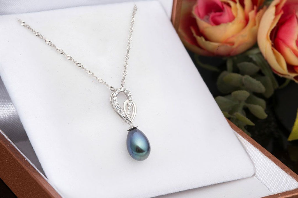 Mặt dây chuyền Ngọc trai giọt Peacock Green Teardrop Freshwater Pearl Pendant Necklace by AME Jewellery