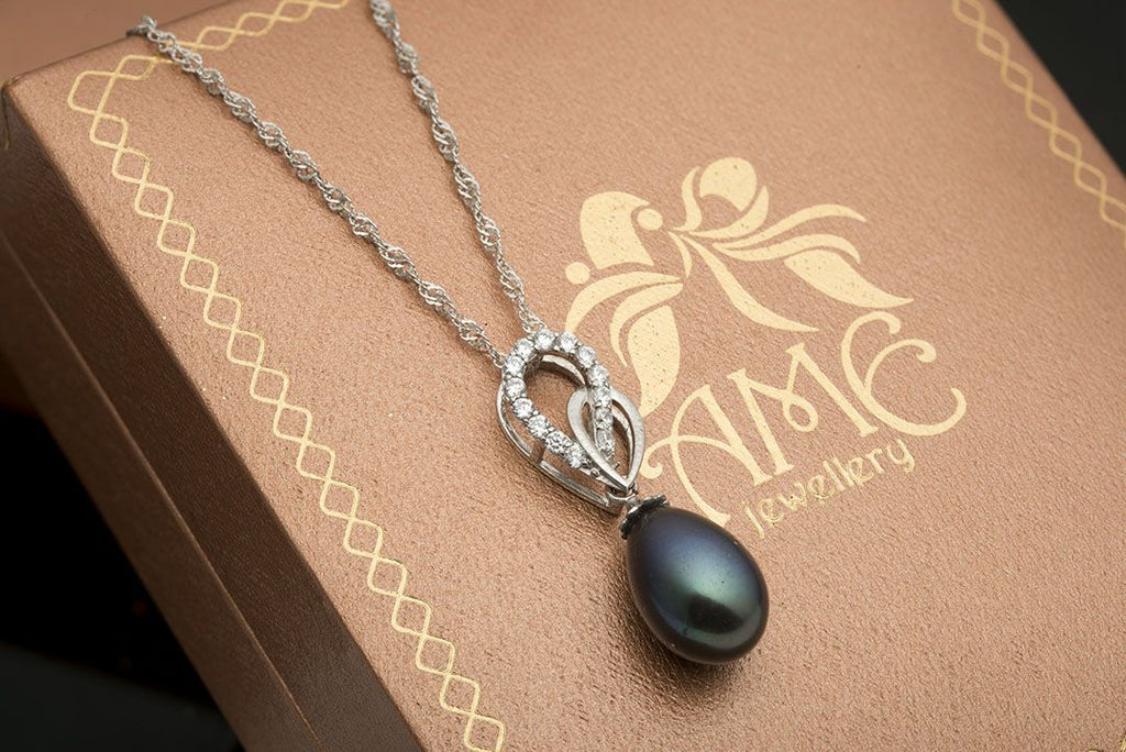 Mặt dây chuyền Ngọc trai giọt Peacock Green Teardrop Freshwater Pearl Pendant Necklace by AME Jewellery