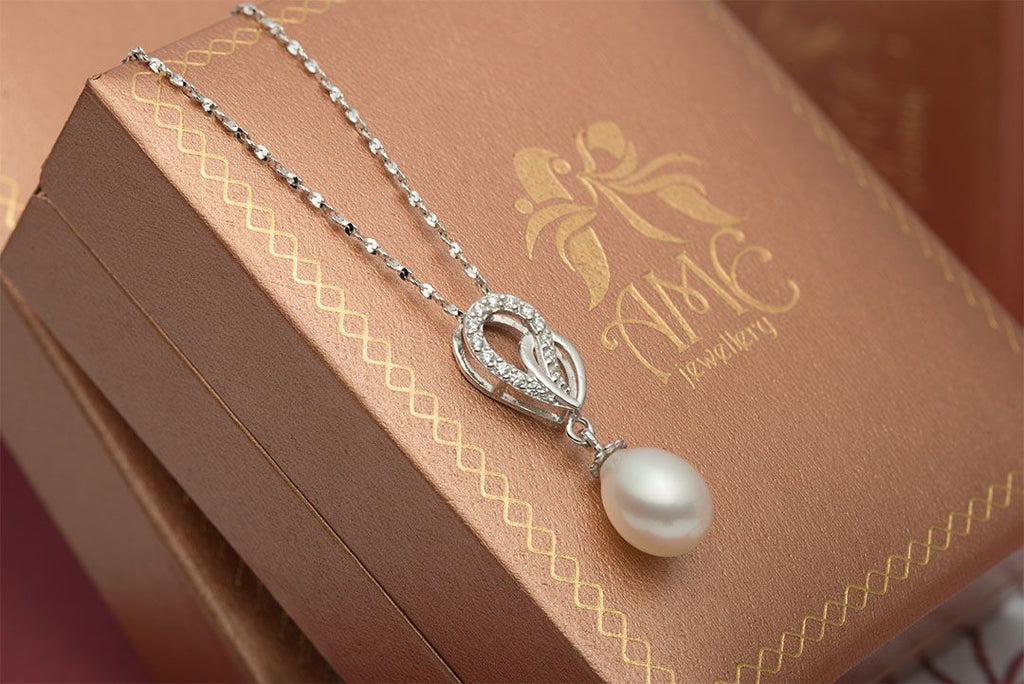 Mặt dây chuyền Ngọc trai giọt trắng White Teardrop Freshwater Pearl Pendant Necklace by AME Jewellery