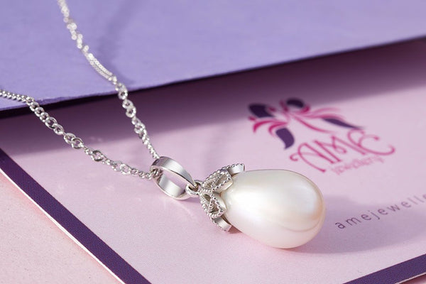 Mặt dây chuyền Ngọc trai giọt trắng White Teardrop Freshwater Pearl Pendant Necklace by AME Jewellery