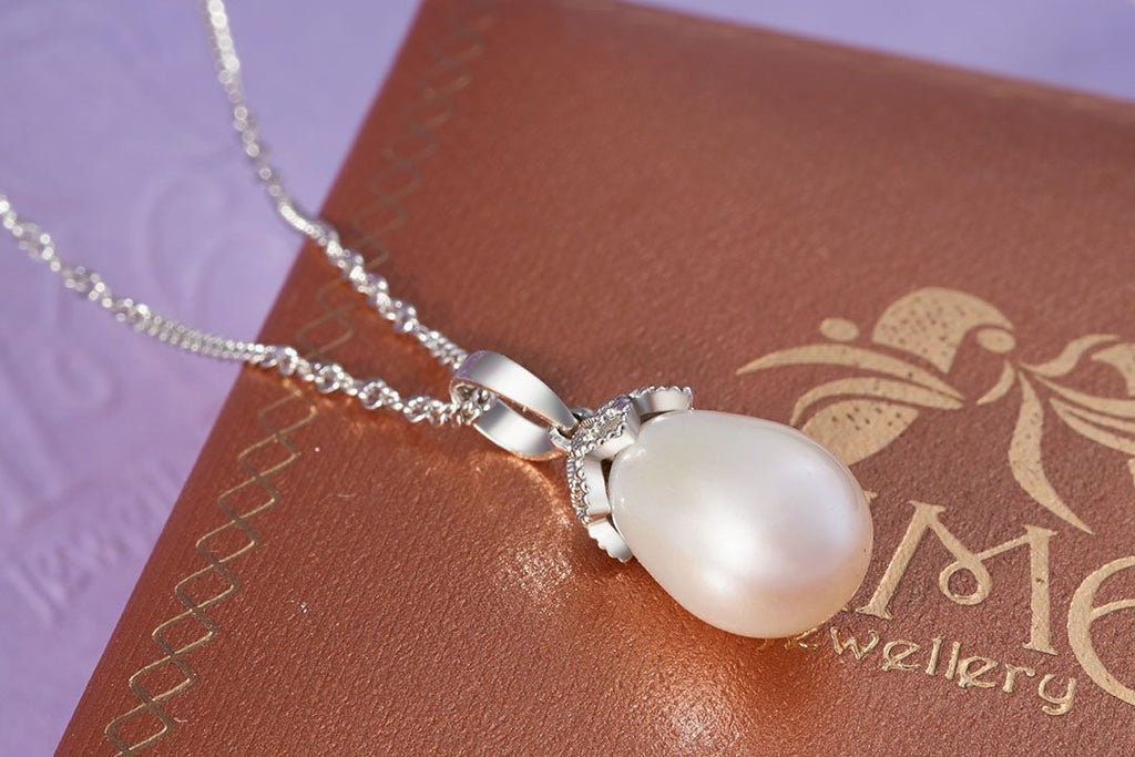 Mặt dây chuyền Ngọc trai giọt trắng White Teardrop Freshwater Pearl Pendant Necklace by AME Jewellery