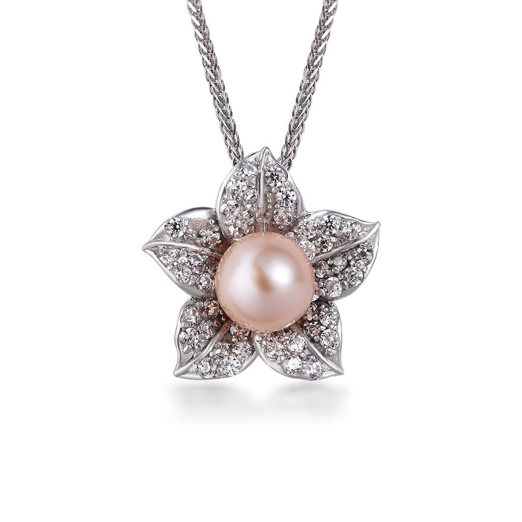 Mặt dây chuyền Ngọc trai màu hồng Pink Freshwater Pearl Flower Pendant Necklace by AME Jewellery