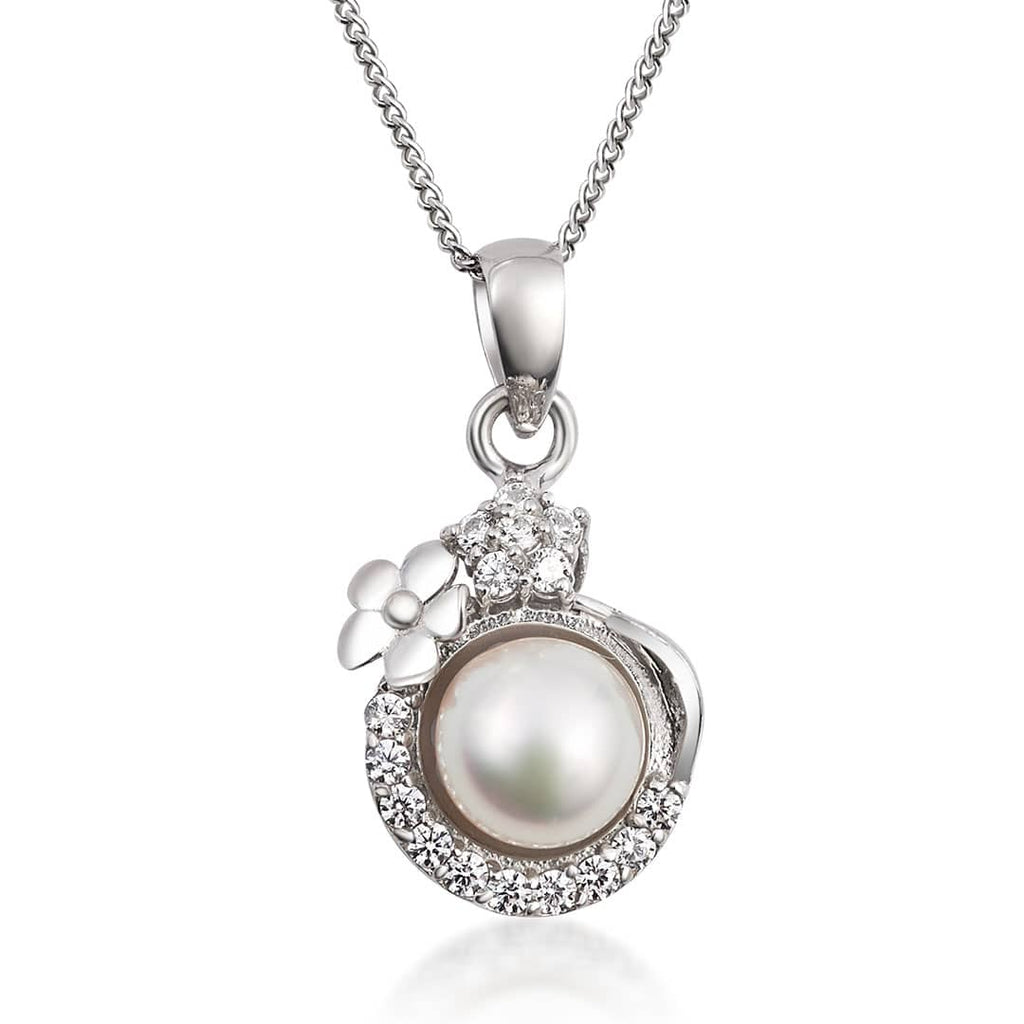 Mặt dây hoa Ngọc trai trắng White Freshwater Pearl Flower Pendant Necklace by AME Jewellery