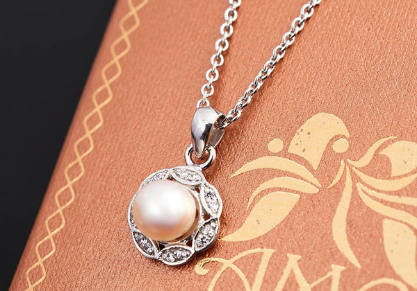Mặt dây chuyền Ngọc trai trắng White Freshwater Cultured Pearl Pendant Necklace by AME Jewellery
