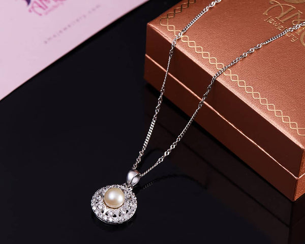 Mặt dây chuyền Ngọc trai trắng White Pearl Flower Pendant Necklace by AME Jewellery