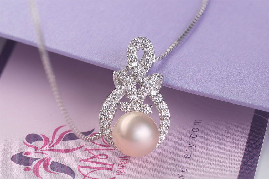 Mặt dây chuyền Ngọc trai màu hồng Pink Freshwater Pearl Pendant Necklace by AME Jewellery