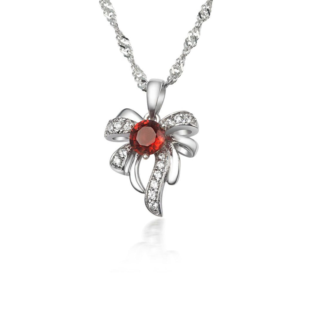 Mặt dây Đá quý tự nhiên Garnet Bow Pendant Necklace AME Jewellery