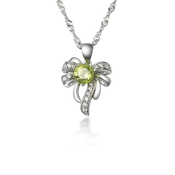 Mặt dây chuyền Nơ Đá quý tự nhiên Peridot Bow Pendant Necklace in Sterling Silver | AME Jewellery