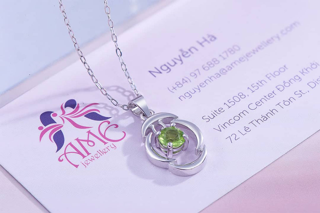 Mặt dây chuyền Đá quý thiên nhiên Peridot Silver Pendant Necklace | AME Jewellery