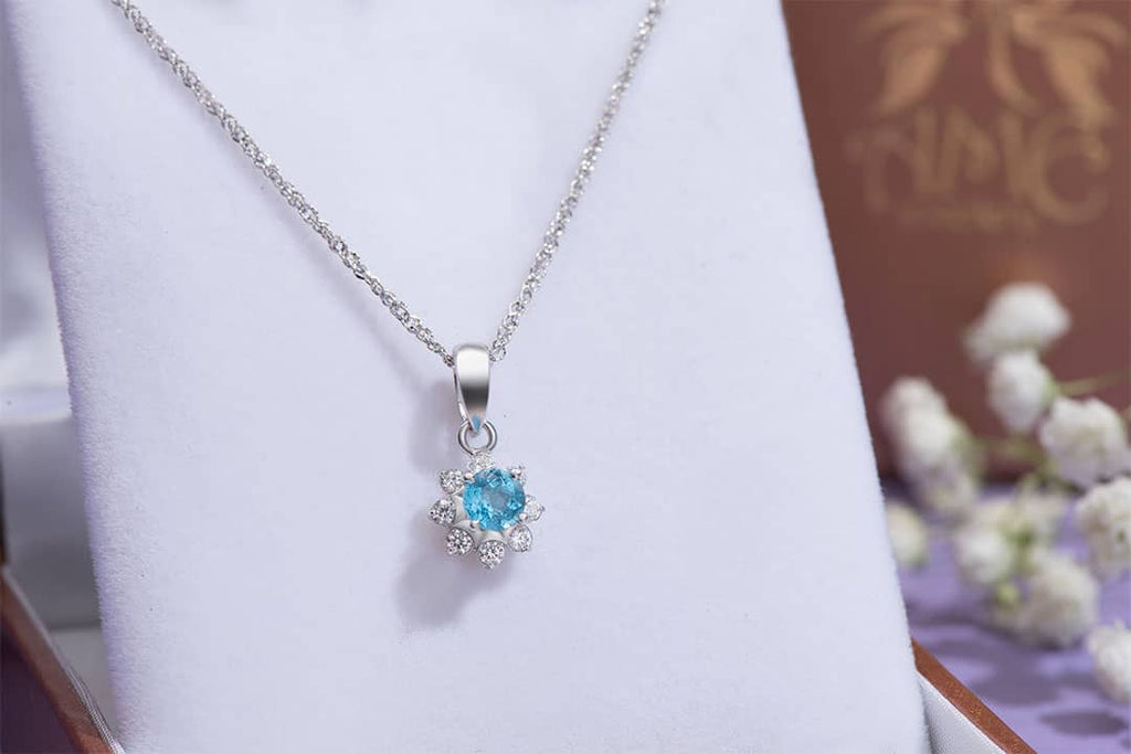 Mặt dây Đá quý tự nhiên Blue Topaz Pendant Necklace in Sterling Silver by AME Jewellery