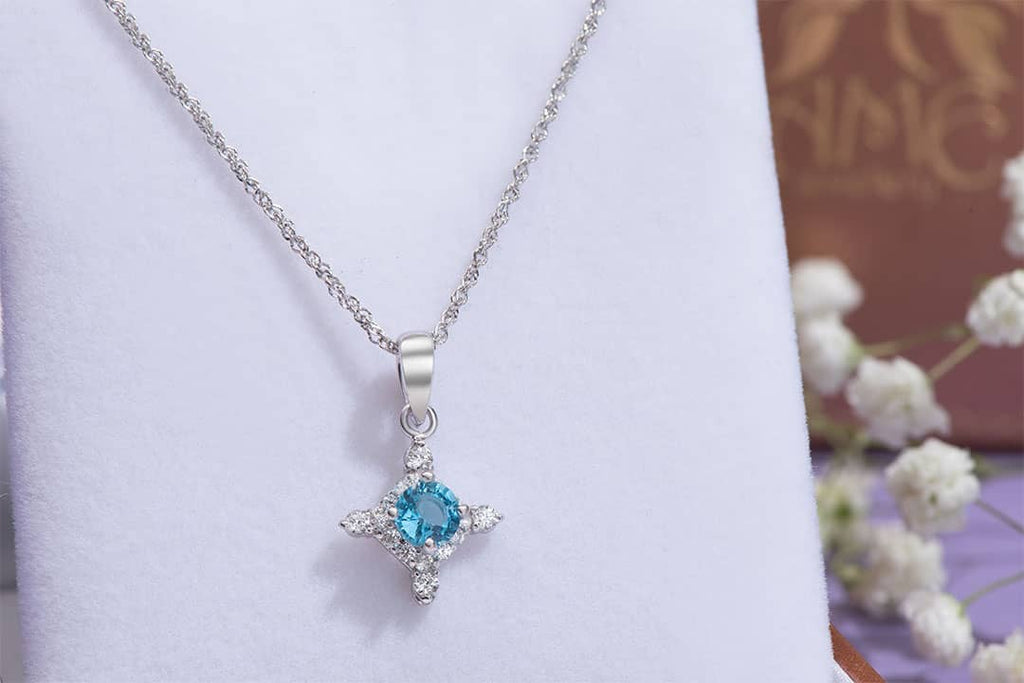 Mặt dây Đá quý tự nhiên Blue Topaz Pendant Necklace in Sterling Silver by AME Jewellery