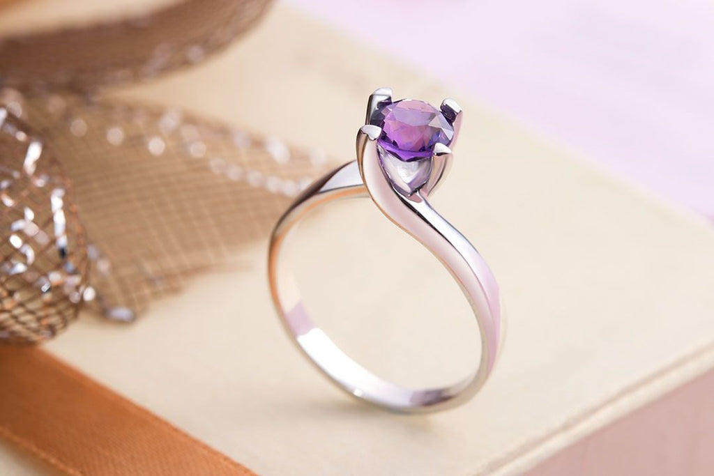 Nhẫn Đá quý thiên nhiên Amethyst solitaire twist ring in sterling silver by AME Jewellery