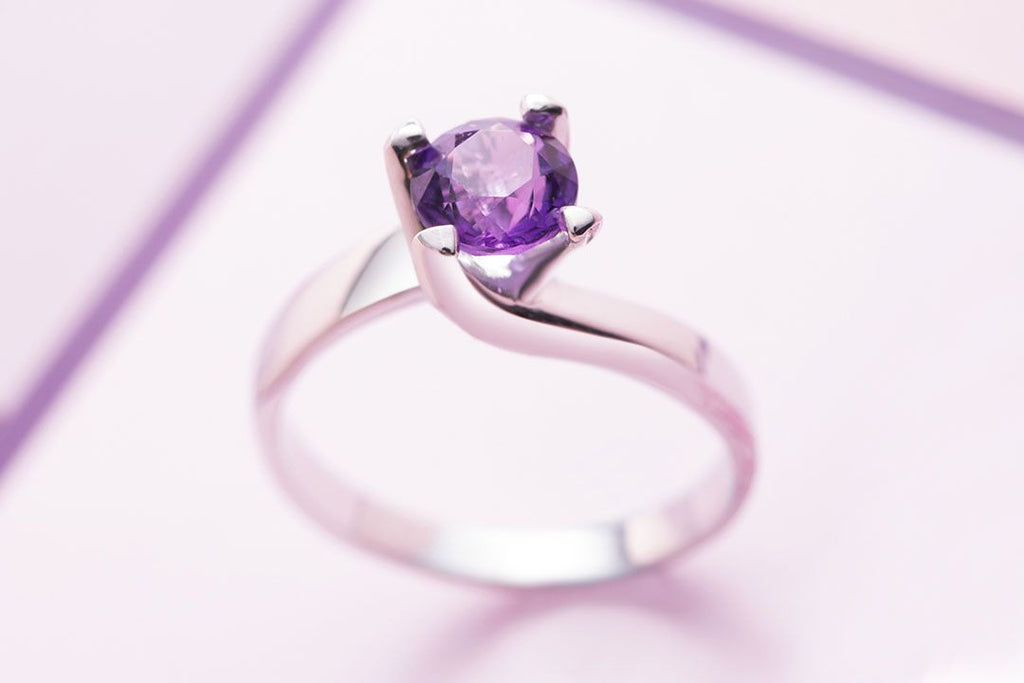 Nhẫn Đá quý thiên nhiên Amethyst solitaire twist ring in sterling silver by AME Jewellery