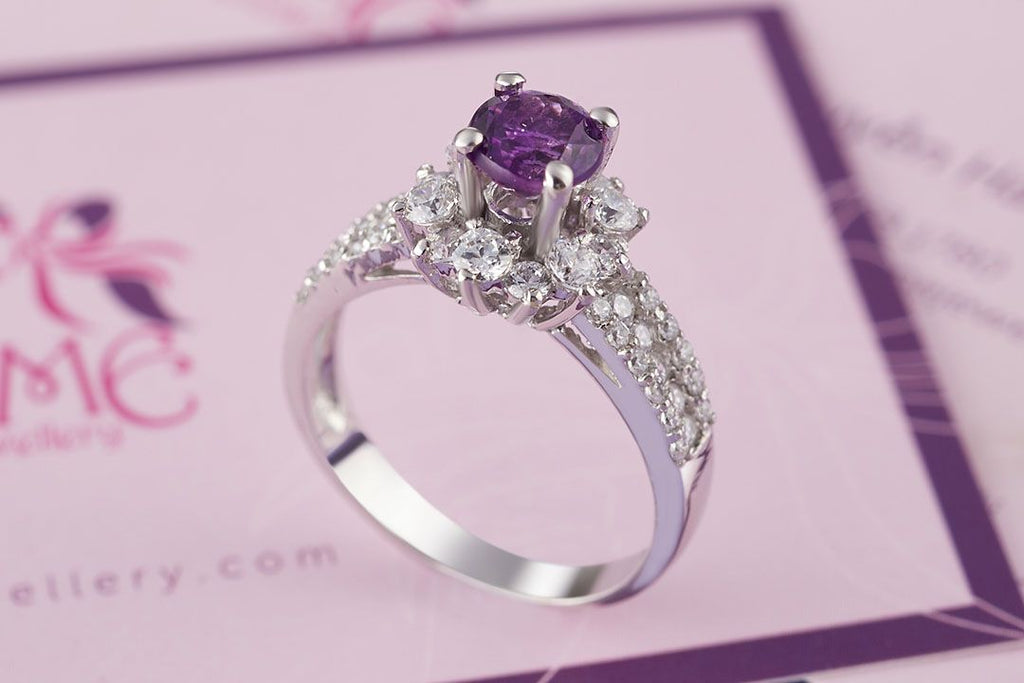 Nhẫn nữ Đá quý tự nhiên Amethyst split shank ring in sterling silver by AME Jewellery