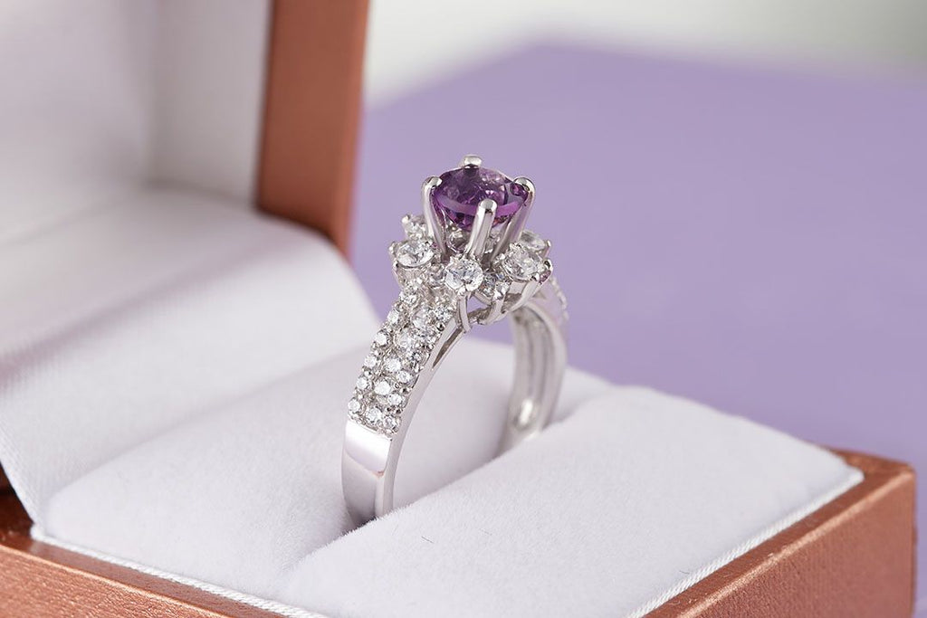 Nhẫn nữ Đá quý tự nhiên Amethyst split shank ring in sterling silver by AME Jewellery