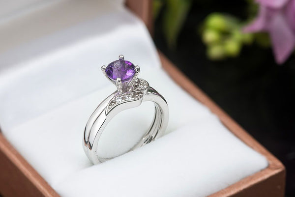 Nhẫn Đá quý thiên nhiên Amethyst leaf ring in sterling silver by AME Jewellery
