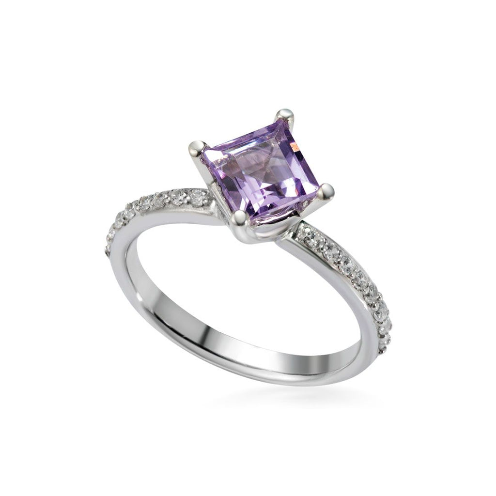 Nhẫn Đá quý thiên nhiên Square-cut Amethyst Ring in Sterling Silver by AME Jewellery