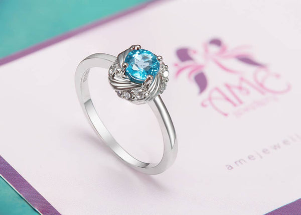 Nhẫn nữ Đá quý tự nhiên Blue Topaz silver ring | AME Jewellery