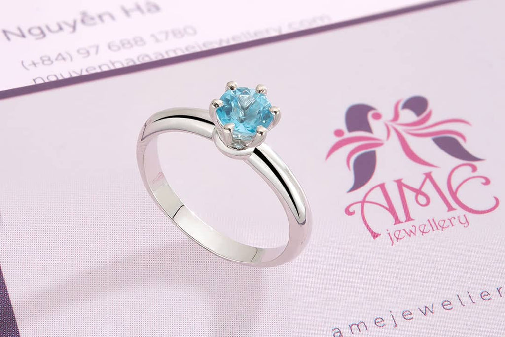 Nhẫn nữ Đá quý thiên nhiên Blue Topaz Ring in Sterling Silver by AME Jewellery