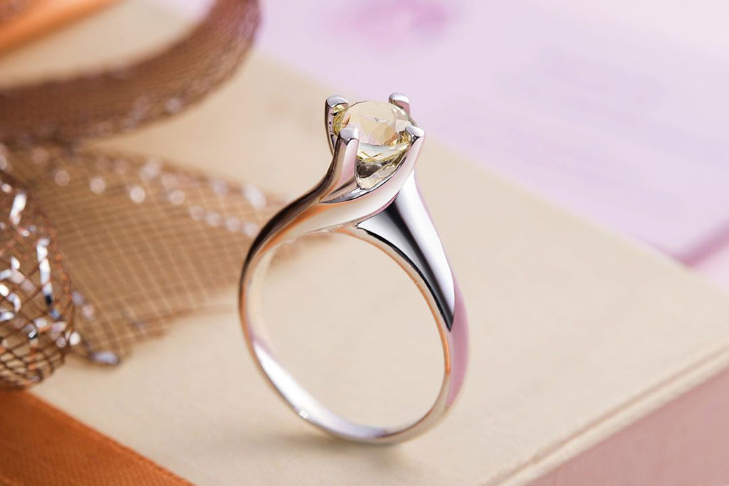 Nhẫn Đá quý thiên nhiên Citrine Solitaire Twist Ring in Sterling Silver by AME Jewellery