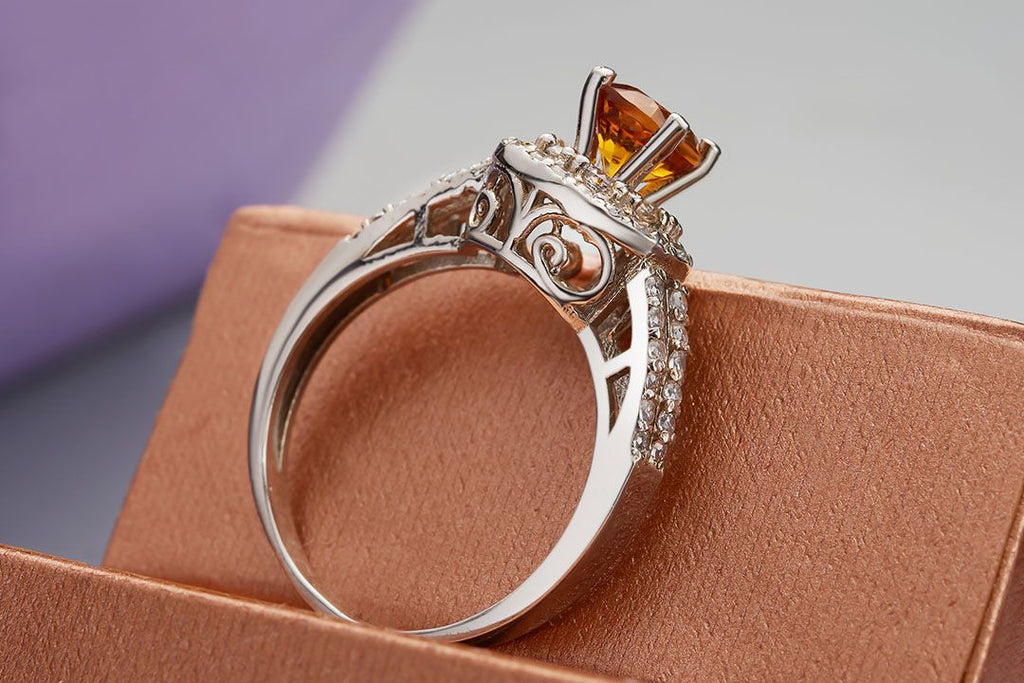 Nhẫn nữ Đá quý tự nhiên Citrine Double Halo Ring in Sterling Silver by AME Jewellery